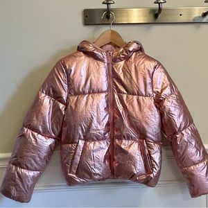 New Old Navy Metallic Pink/Rose Gold Hooded Puffer Coat (NWT, size XL)